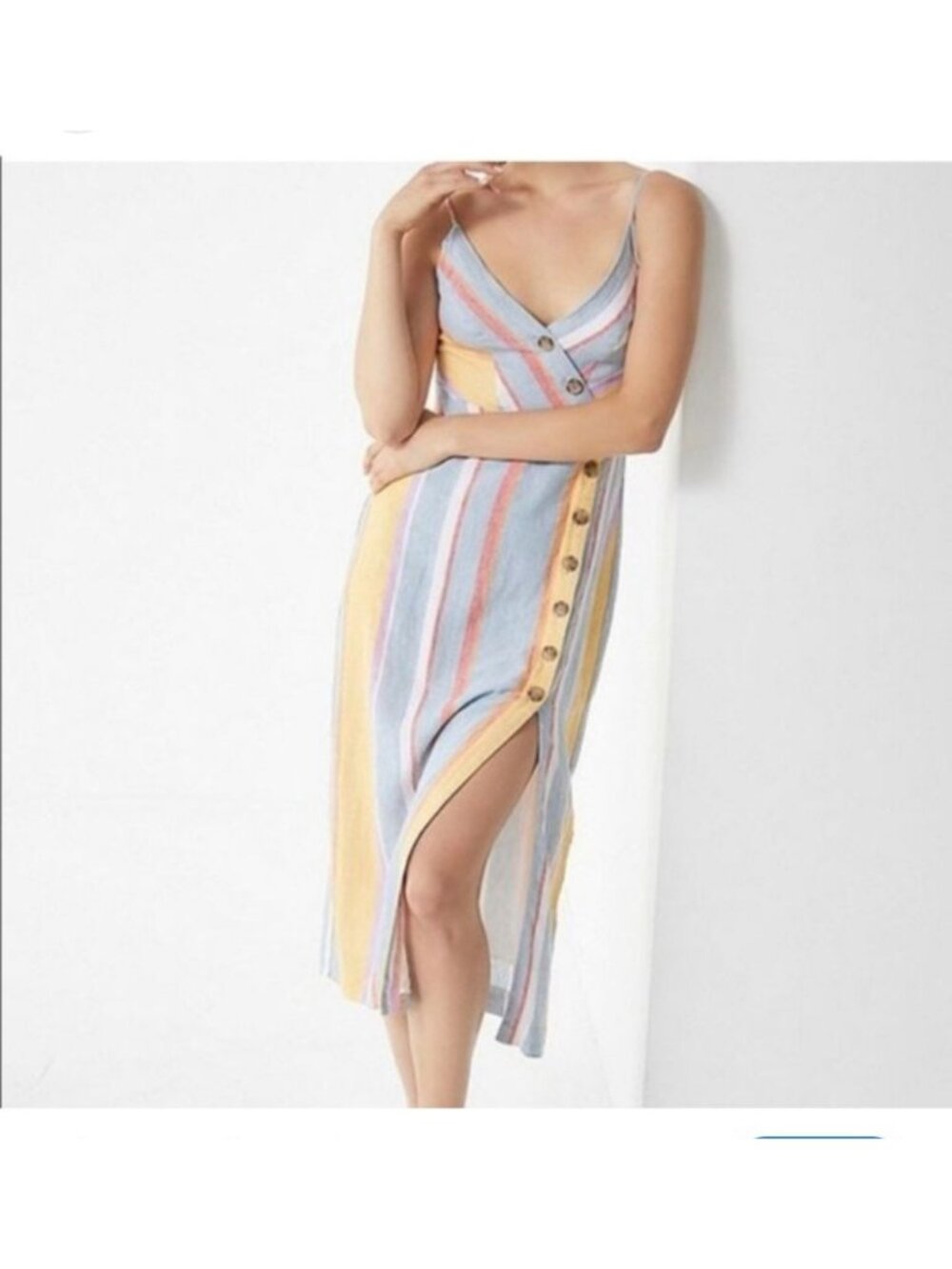 Sandy & Sid Size Large Striped Midi Summer Dress Orange Blue